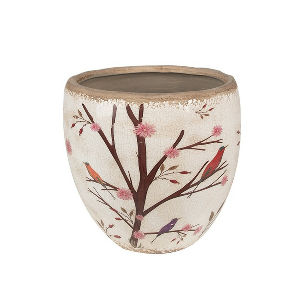 Pot de fleurs d'intérieur beige et marron en céramique14x13cm