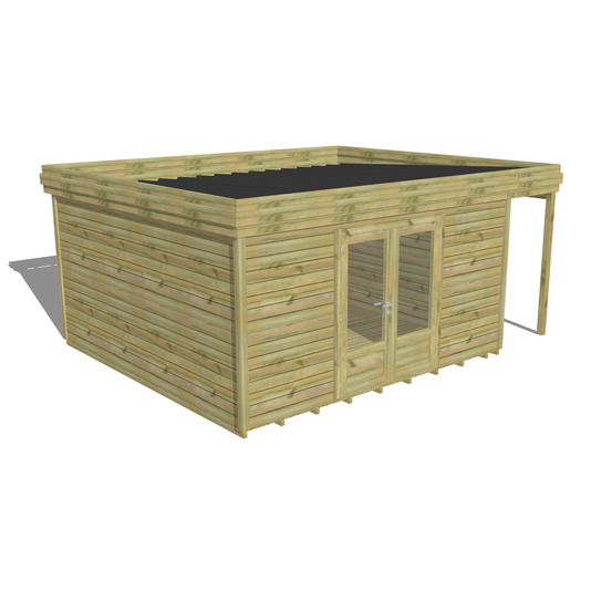 Abri de jardin bois pin traité autoclave 27mm - 5,34x4,34m / 23m2 - bac acier - plancher bois
