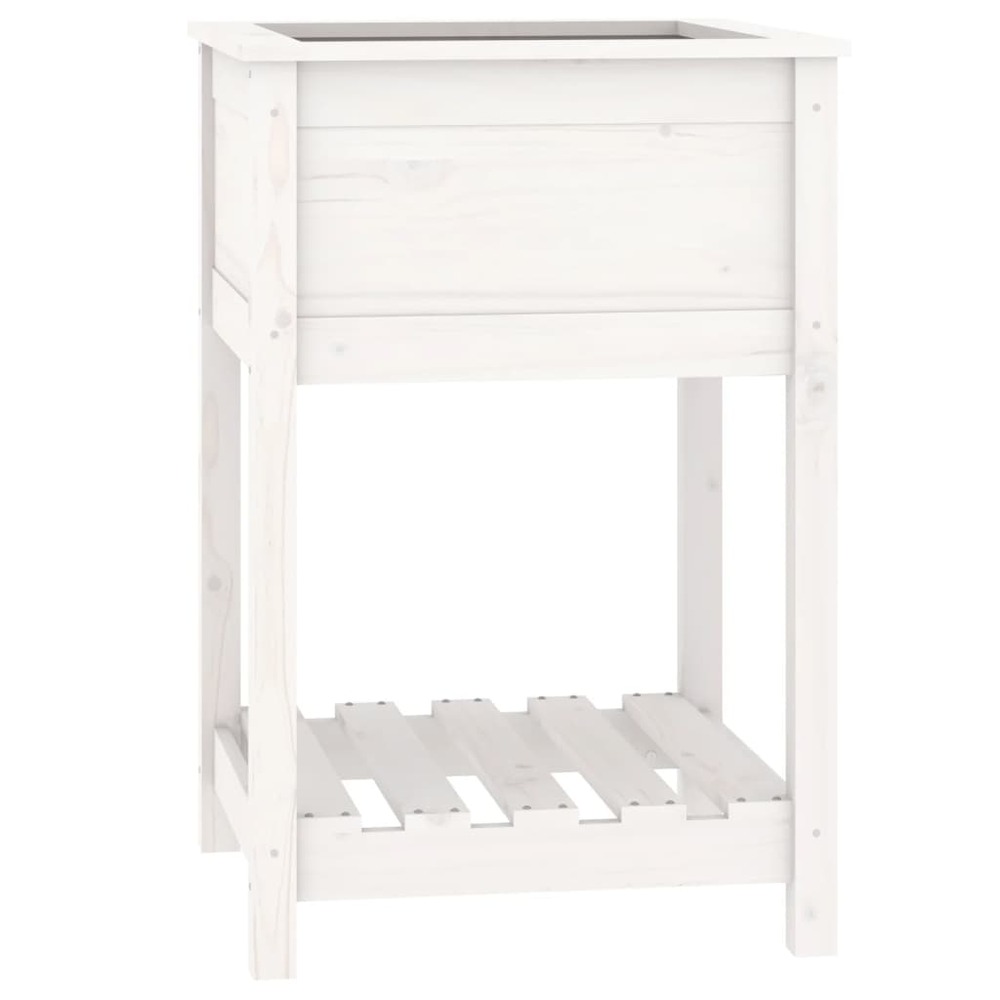 Jardinière bac lit surélevé plantes fleurs terrasse jardin avec étagère 54 x 54 x 81 cm bois massif de pin blanc