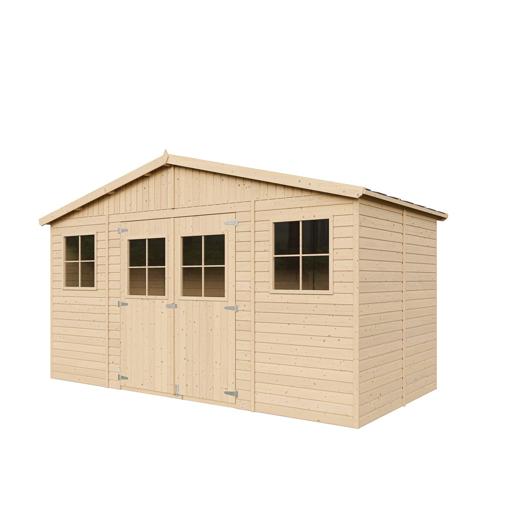 Abri de jardin en bois 8 m² - h246 x 418 x 220 cm - construction de panneaux en bois naturel - m332