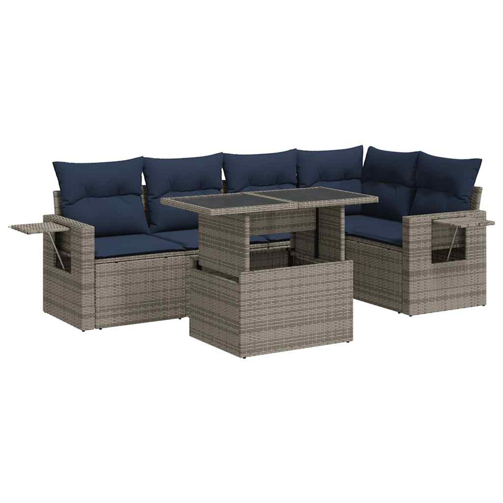 Salon de jardin avec coussins 6 pcs gris résine tressée acacia