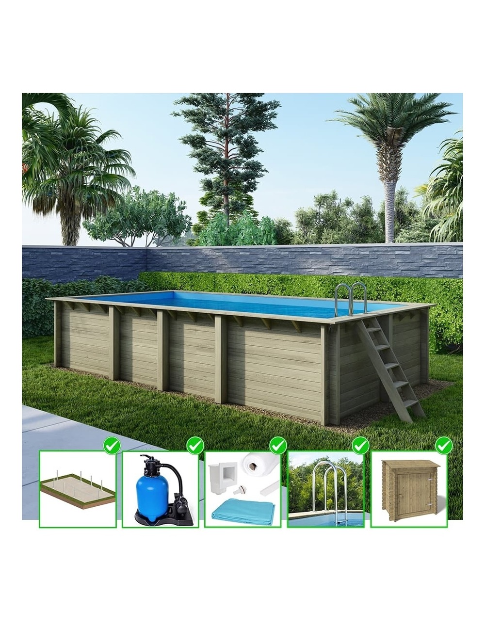 Piscine en bois aqua 7x3,75 - h.1,45 m cadre en métal, sans dalle béton - bas7308ospu+sza - altanka