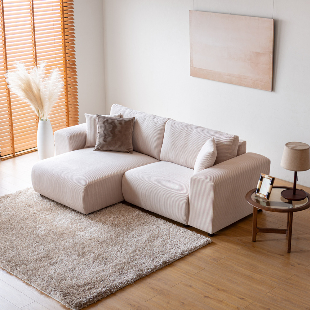 Canapé d'angle modulable 3 places en velours côtelé beige aberdeen