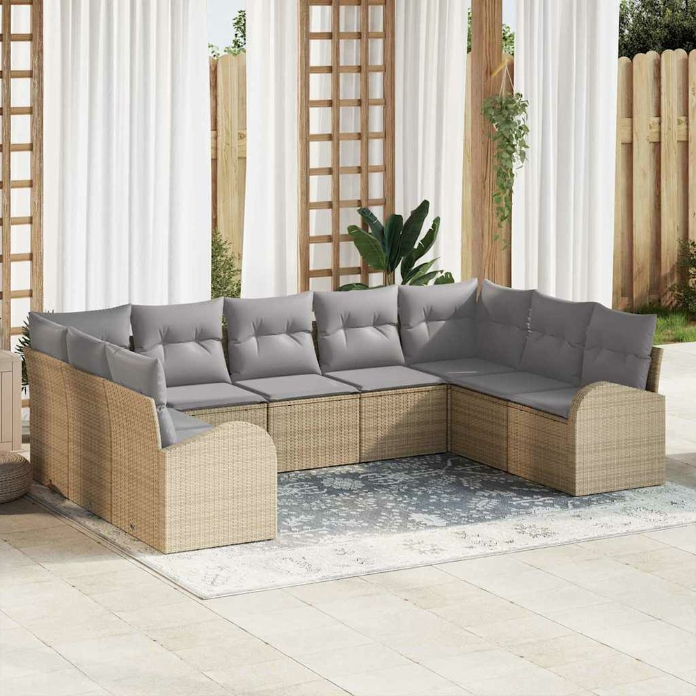 Ensemble de canapé de jardin 9 pcs beige et gris clair