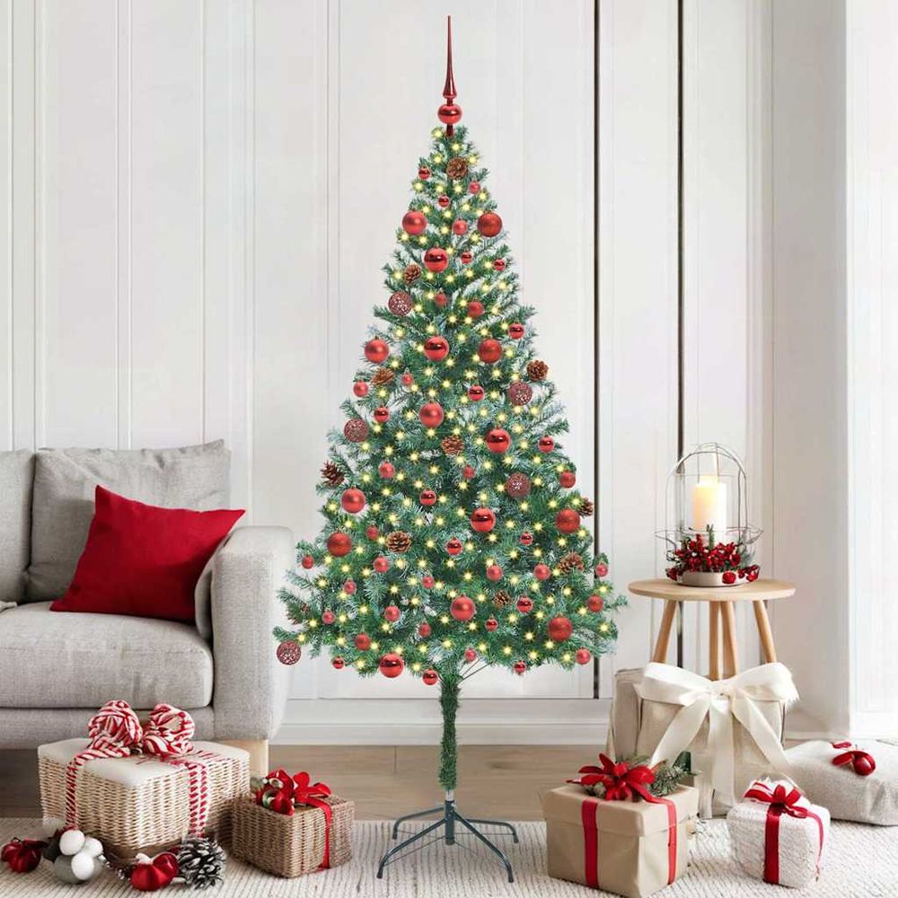 Arbre de noël givré 1.80m avec pommes de pin, 300 led 8 modes et 120 boules