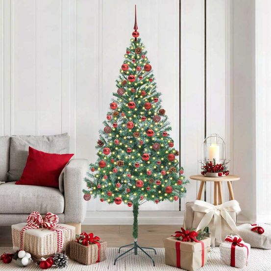 Arbre de noël givré 1.80m avec pommes de pin, 300 led 8 modes et 120 boules