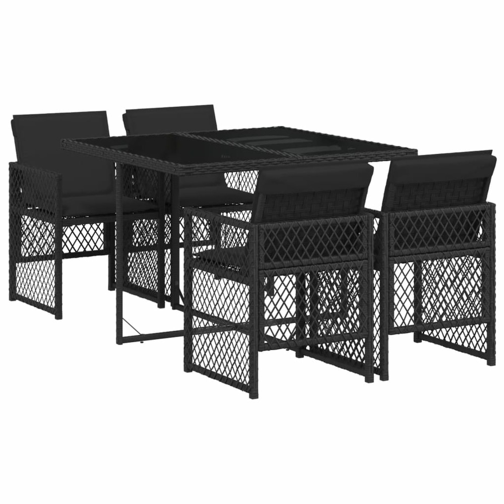 Ensemble à manger de jardin coussins 5pcs noir résine tressée