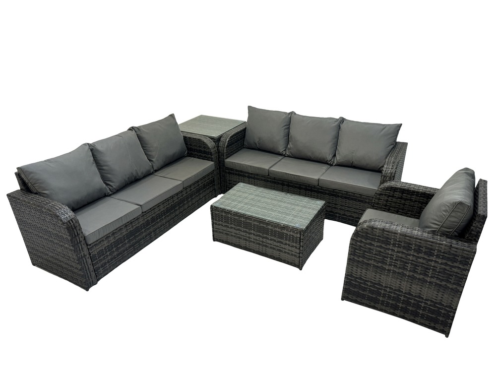 7 places ensemble de canapés en rotin avec canapé 3 places chaise inclinable canapé 3 places table d'appoint gris foncé mixte