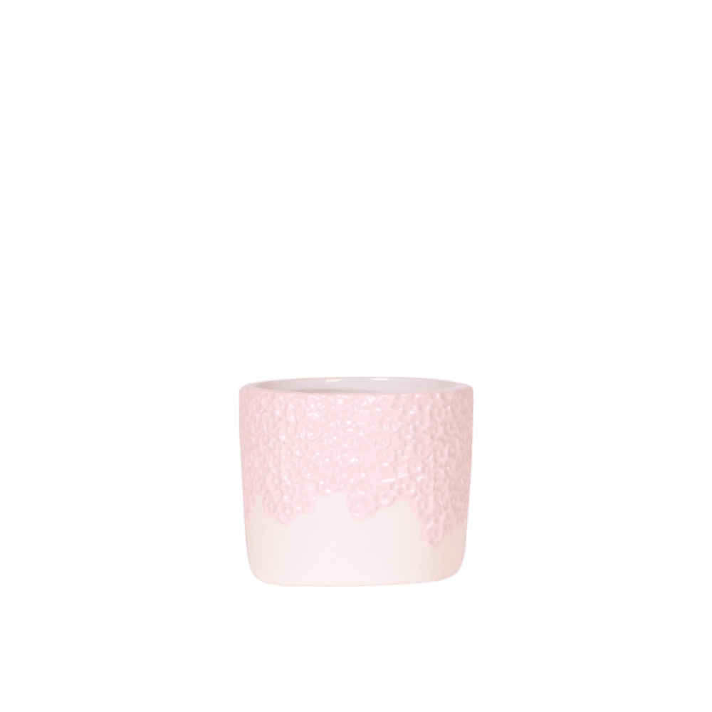 Cache-pot céramique en relief floral - courbes douces et coloris tendres - pot de 6cm - rose