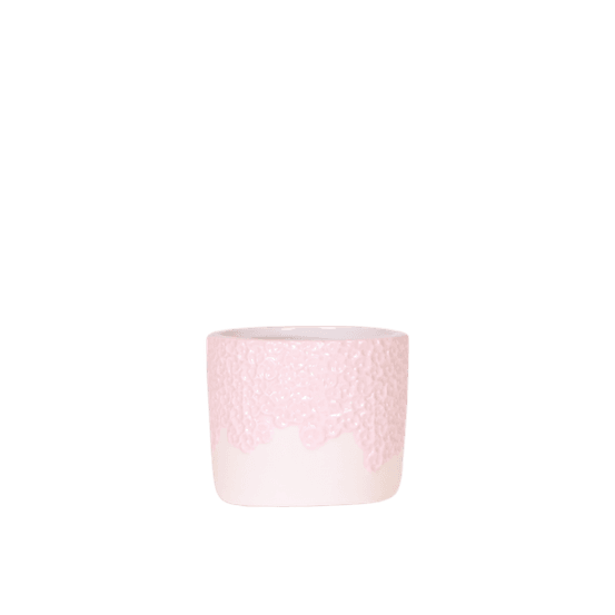 Cache-pot céramique en relief floral - courbes douces et coloris tendres - pot de 6cm - rose