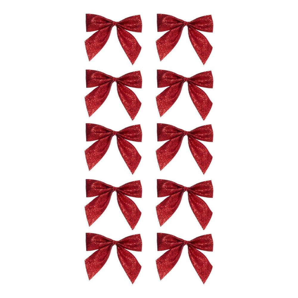 Lot de 10 nœuds de sapin mini pailletés rouges