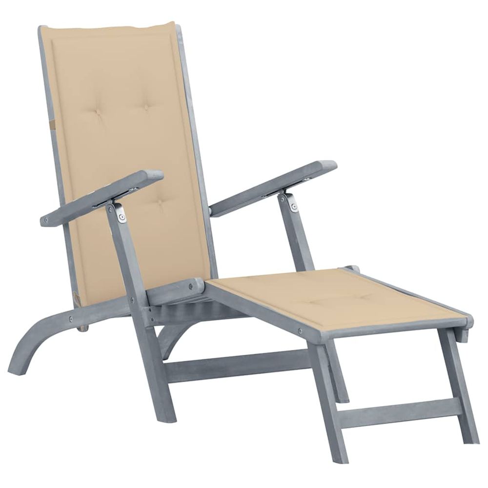 Chaise longue d'extérieur repose-pied et coussin acacia solide bain de soleil