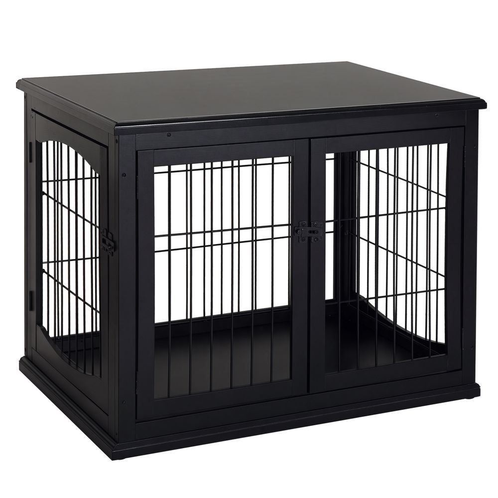 Cage chien intérieur bois mdf meuble décoratif 3 portes 81x58x66cm noir