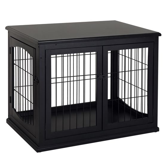 Cage chien intérieur bois mdf meuble décoratif 3 portes 81x58x66cm noir