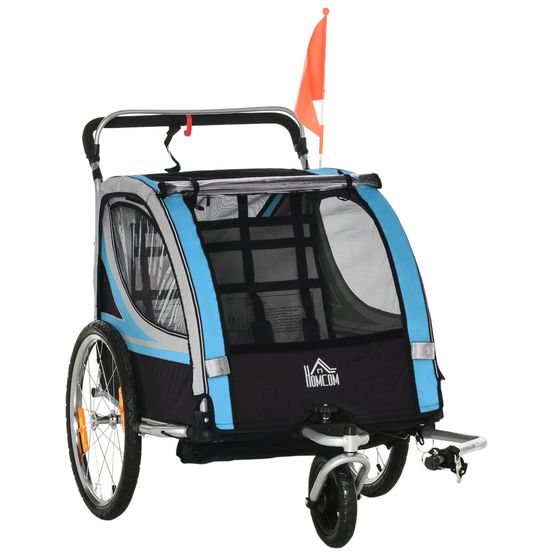 Remorque vélo poussette enfant acier polyester balade 2 en 1 roues 20 pouces bleu