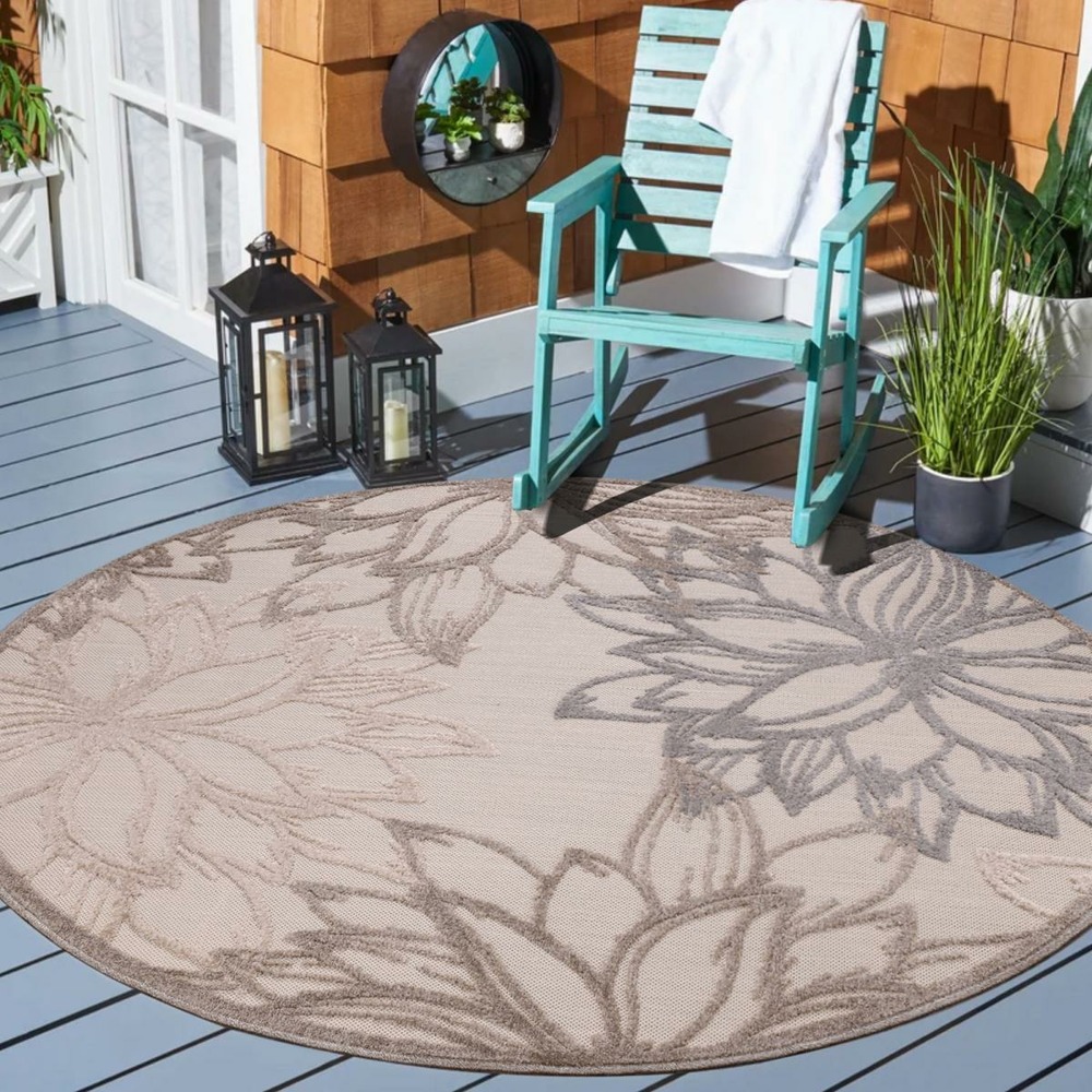 Tapis rond d'extérieur ø200cm tissé kilim marron et crème chimeko