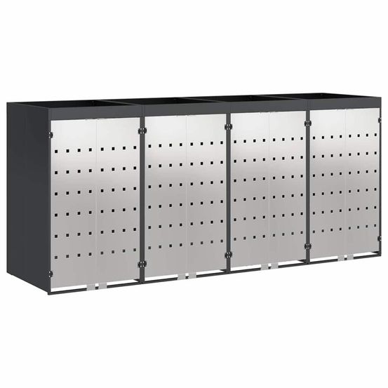 Rangement de poubelle à roulettes pour 3 poubelles anthracite
