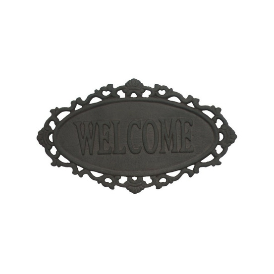 Plaque de porte vintage décorative welcome fonte marron 26x15cm