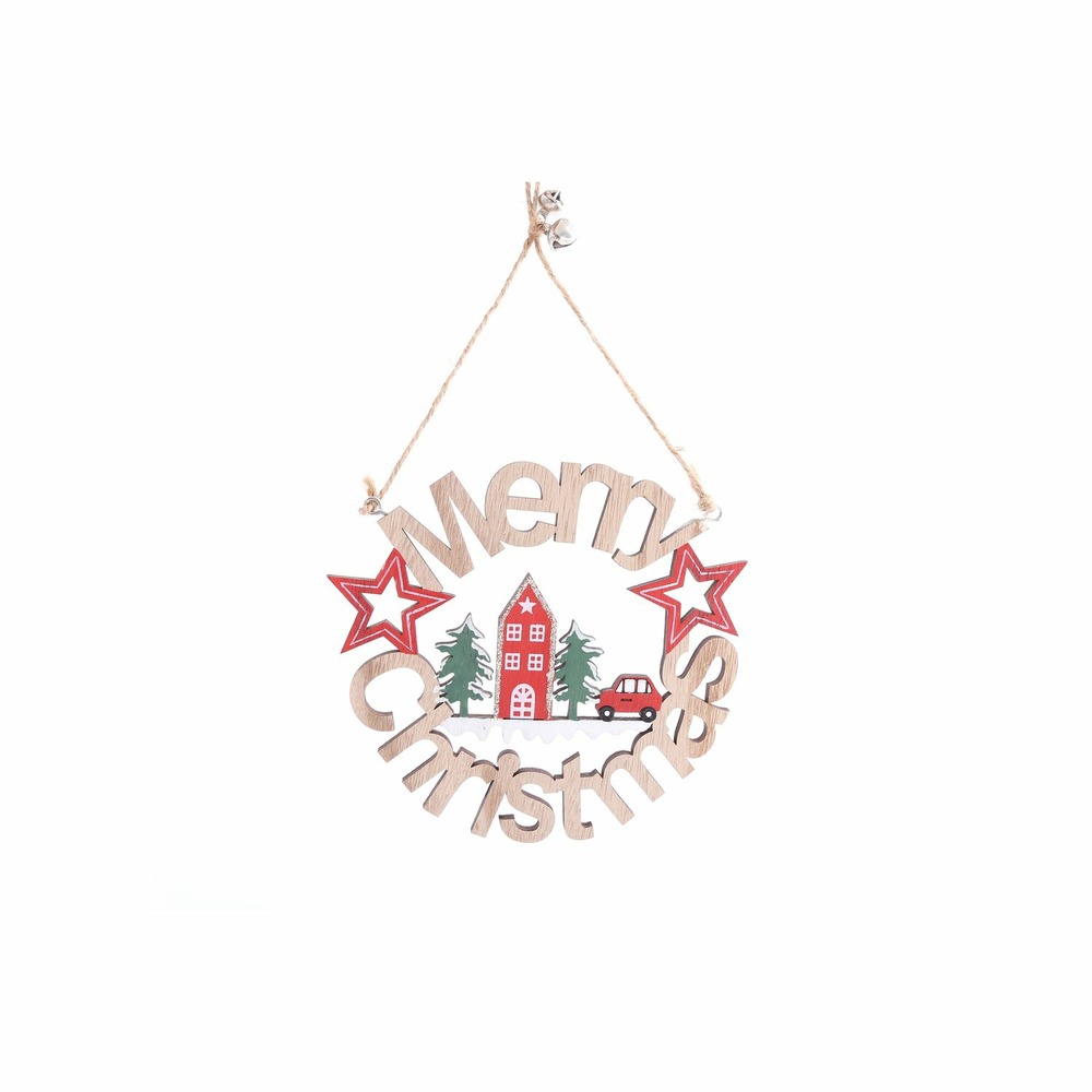 Décoration de noël en bois à suspendre xmas tradi - beige