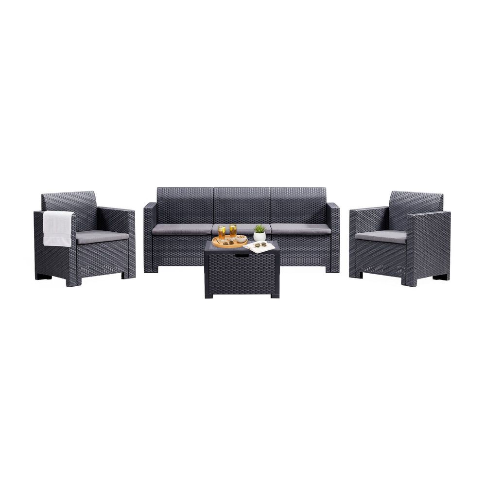 Ensemble de salon d'extérieur admiral, salon de jardin avec coussins, salon d'intérieur effet rotin, 100% made in italy, anthracite