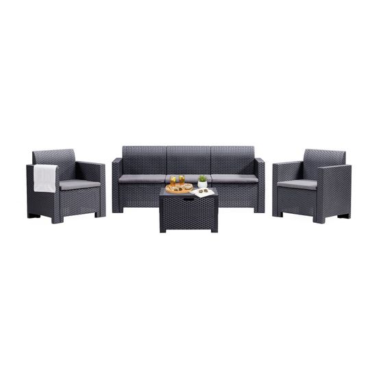 Ensemble de salon d'extérieur admiral, salon de jardin avec coussins, salon d'intérieur effet rotin, 100% made in italy, anthracite