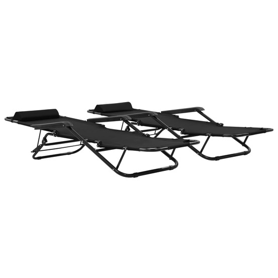 Chaises longues pliables 2 pcs avec repose-pied acier noir