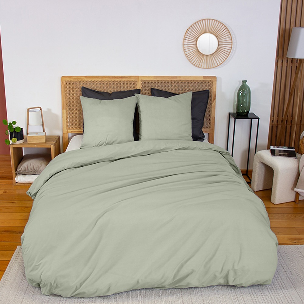 Parure de lit percale de coton 2 places sauge skala