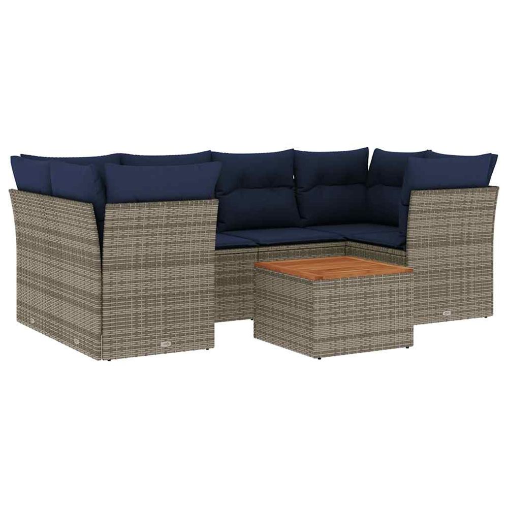 Salon de jardin 7 pcs avec coussins gris résine tressée