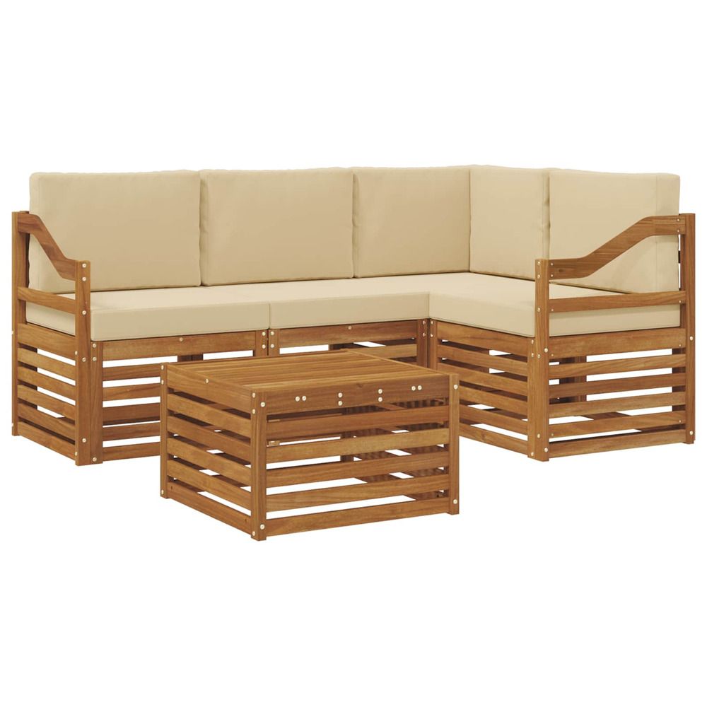 Ensemble de canapés d'extérieur 5 pc naturel et beige polyester