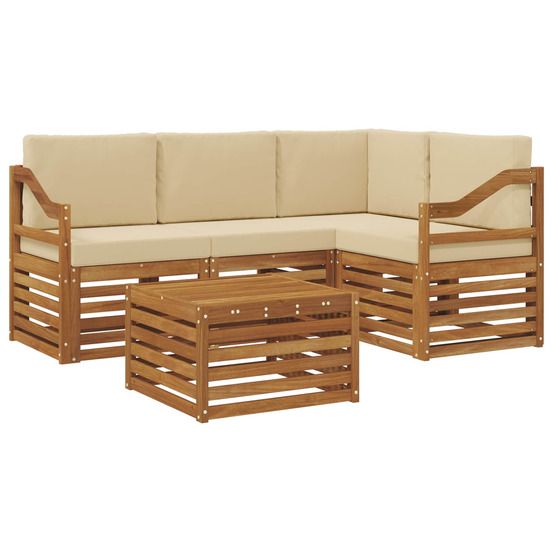 Ensemble de canapés d'extérieur 5 pc naturel et beige polyester