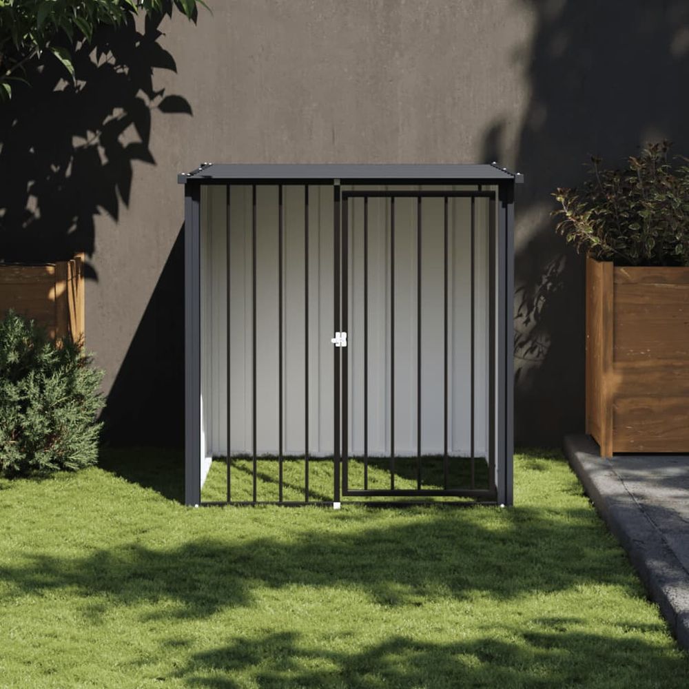 Chenil extérieur pour chien en acier galvanisé avec toit noir 110cm