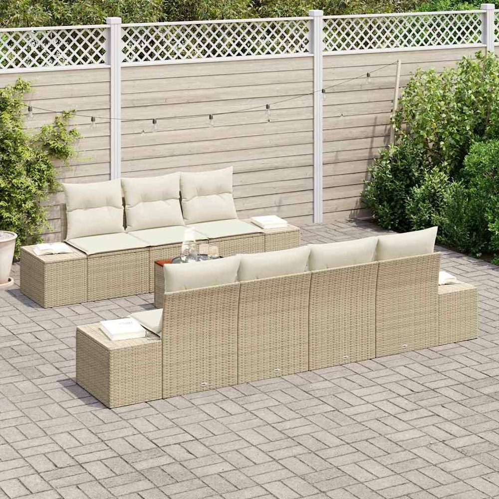 Ensemble de canapé de jardin 8 pcs beige et crème polyrotin
