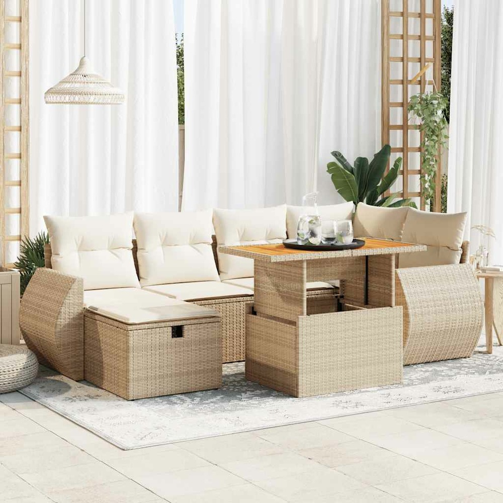 Salon de jardin avec coussins 8 pcs beige résine tressée acacia