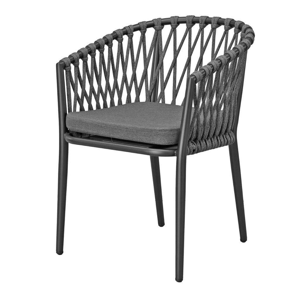 Fauteuil en aluminium anthracite et corde gris foncé, lula