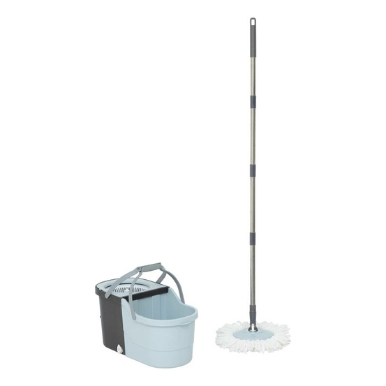 5five - set serpillère seau 7l + balai microfibre stepa bleu et taupe