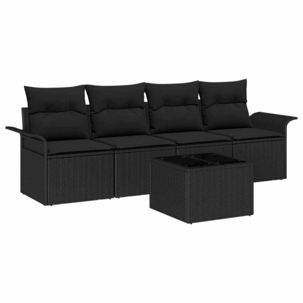 Ensemble de canapé de jardin avec coussin 5 pcs noir polyrotin