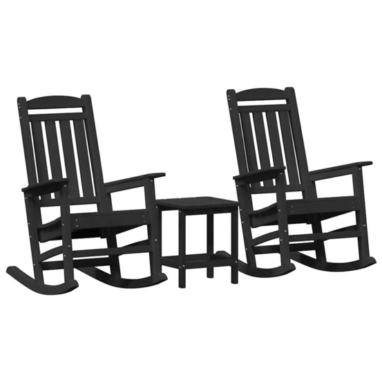 Chaise berçante de jardin 3 pcs noir 38 x 38 x 46 cm plastique