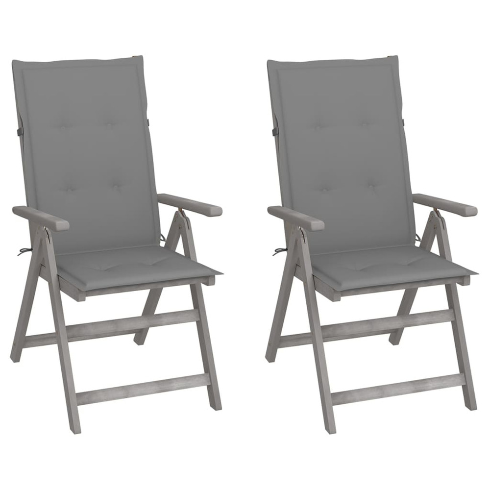 Chaises inclinables de jardin lot de 2 et coussins bois acacia