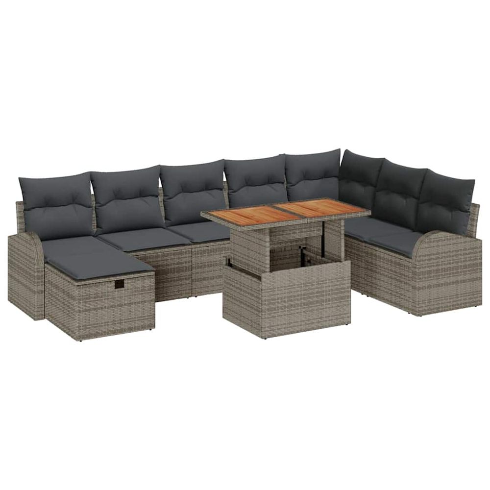 Ensemble de canapé de jardin 9 pc gris polyrotin