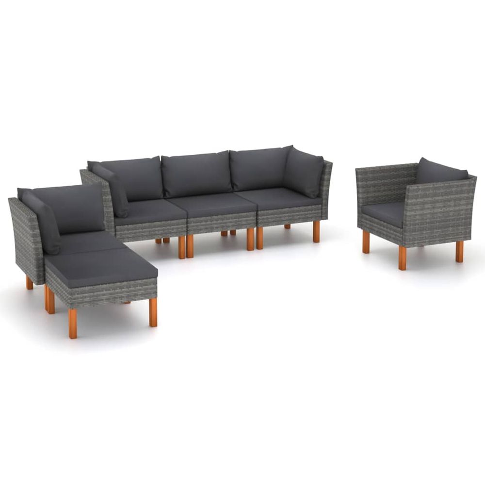 Salon de jardin 6 pcs résine tressée et bois d'eucalyptus gris