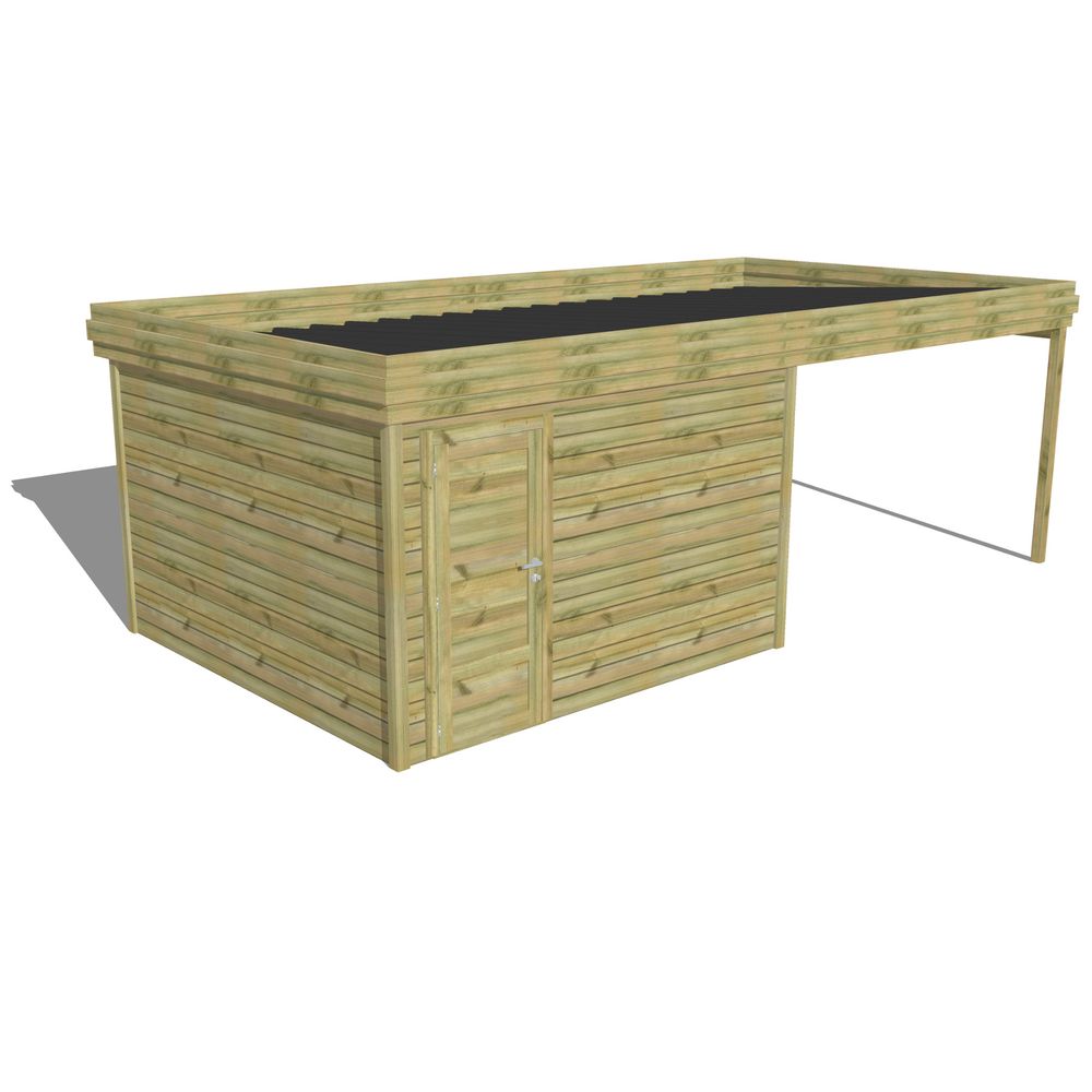 Abri de jardin bois pin traité autoclave 27mm - 6,94x3,44m / 24m2 - bac acier - abri français
