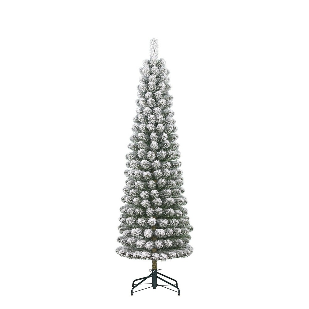 Black box trees sapin de noël artificiel avec neige - christmas tree h215 x ø56 cm - vert givré