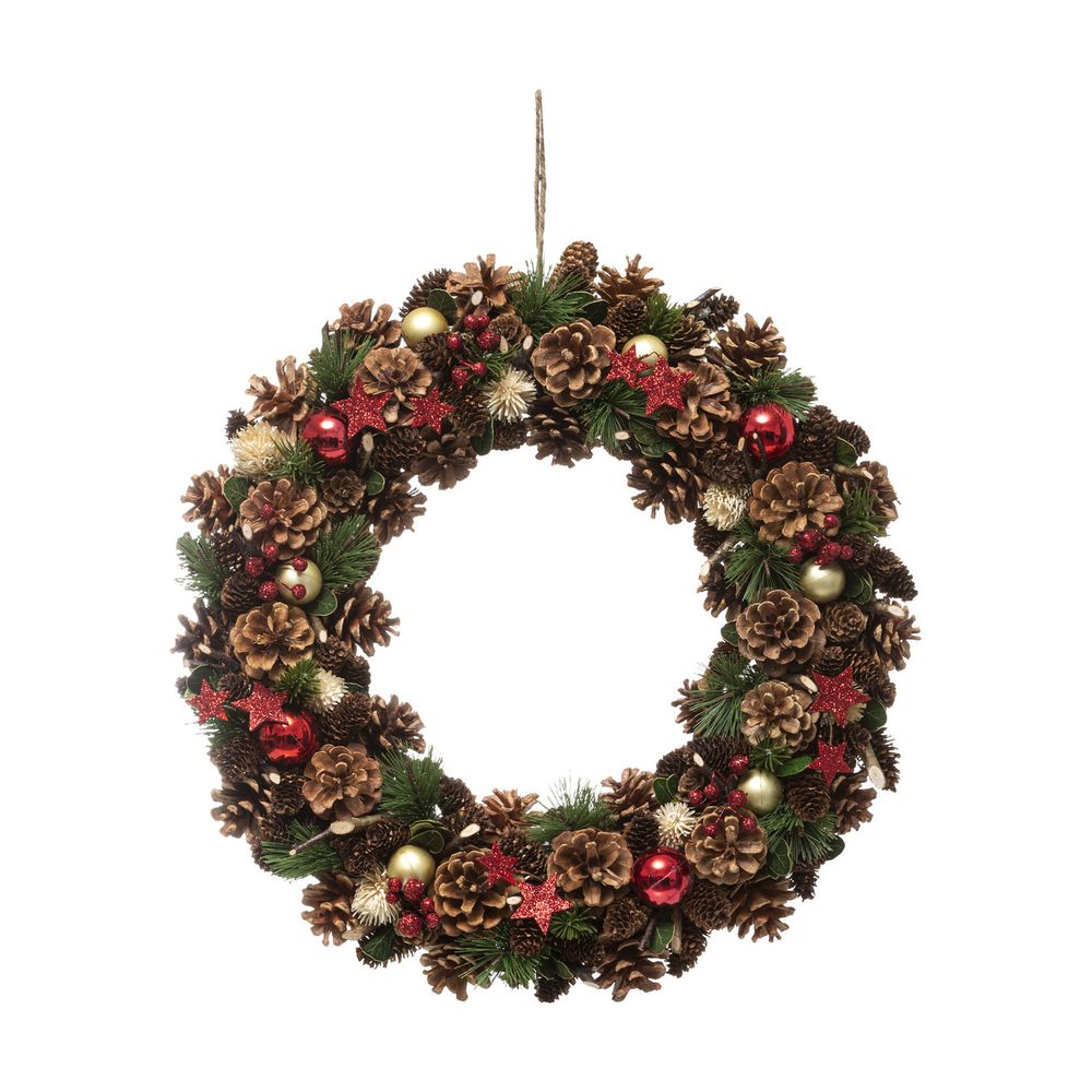 Couronne De Noël Baies Rouges Houx - Décoration Porte Hiver Sapin Fruits Artificielle 35 Cm Rouge Festive Intérieur Extérieur