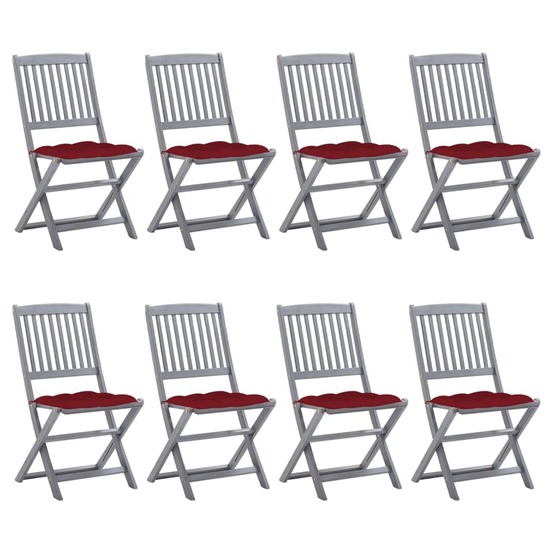 Chaises pliables d'extérieur lot de 8 et coussins bois d'acacia