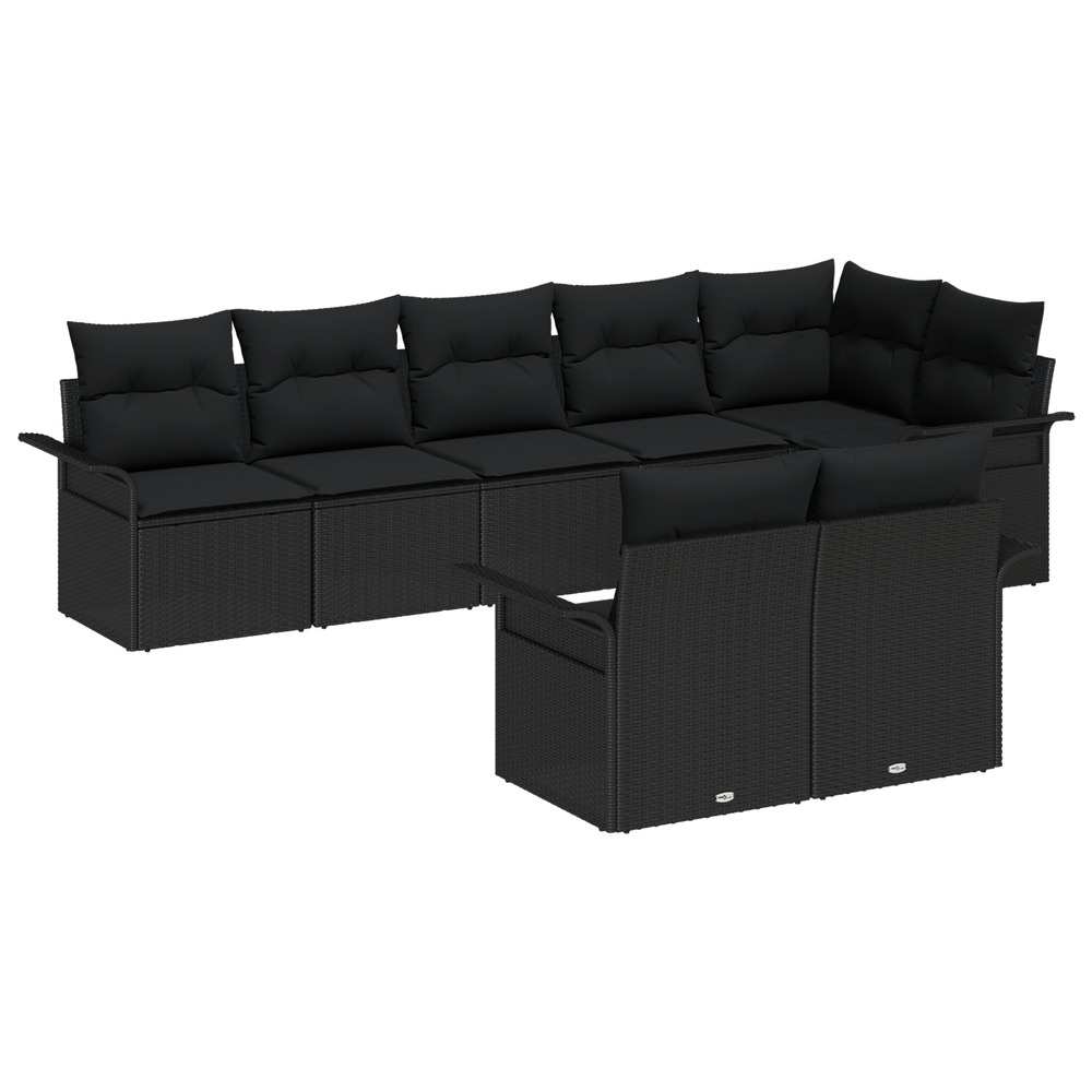 Ensemble de canapé de jardin 8 pièces avec coussins noirs en poly rattan