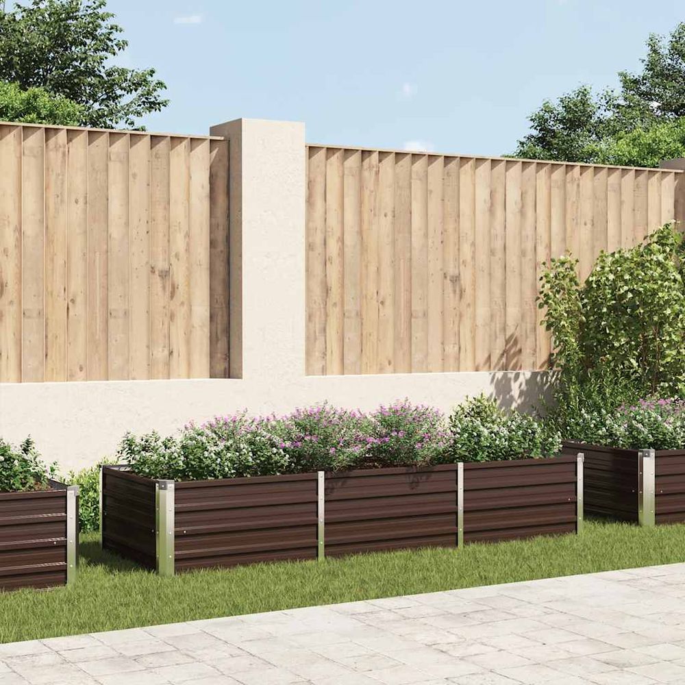 Grand carré potager en acier galvanisé pour légumes et fleurs marron 240x80x45 cm