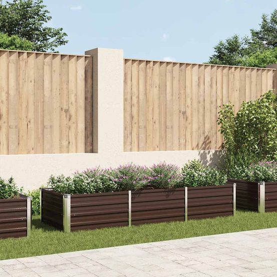 Grand carré potager en acier galvanisé pour légumes et fleurs marron 240x80x45 cm