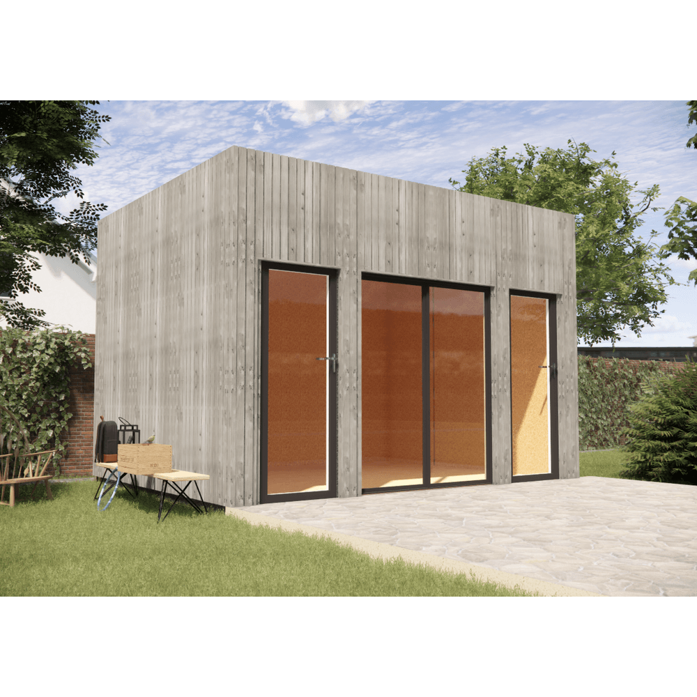 Studio de jardin re2020 en bois 4,4 x 3,5 x 3,2 m / isolation re2020 avec plancher isolé / menuiseries alu k-line