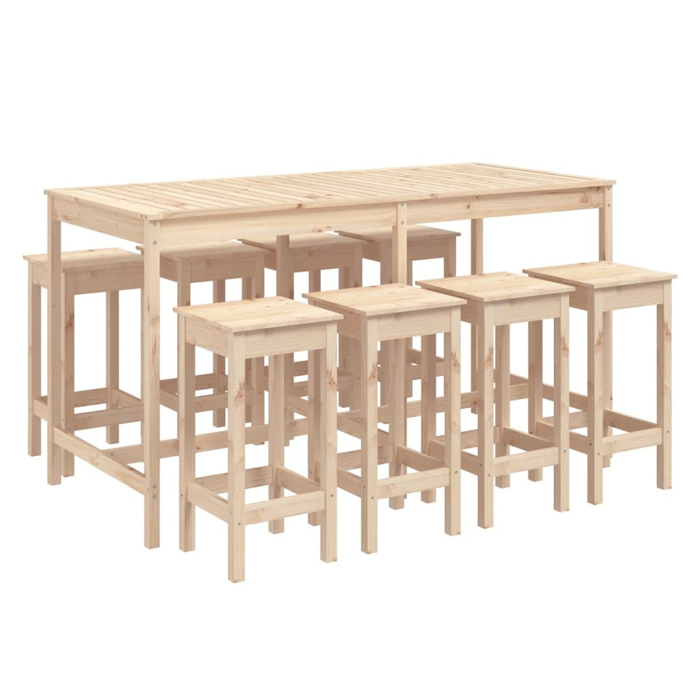 Ensemble de bar de jardin 9 pièces bois de pin massif