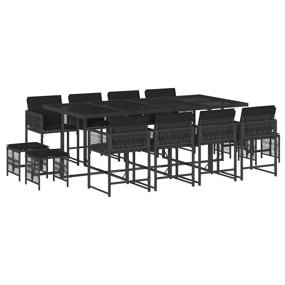 Ensemble à manger de jardin 13 pcs coussins noir résine tressée